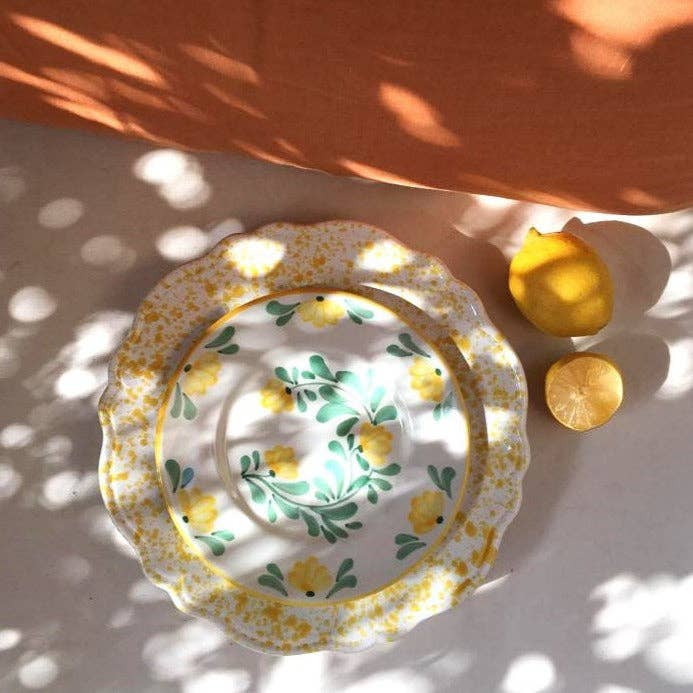 Keramikkasjett med gule og grønne blomster - Chiara