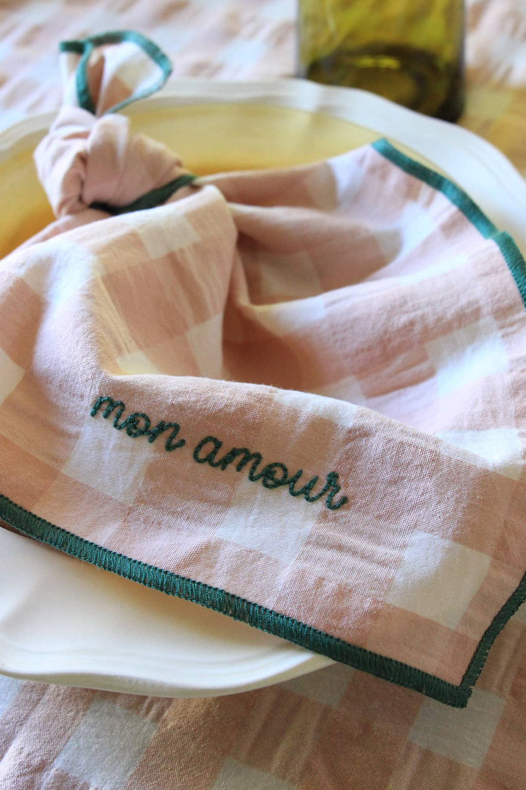 Mon amour gingham servietter rosa
