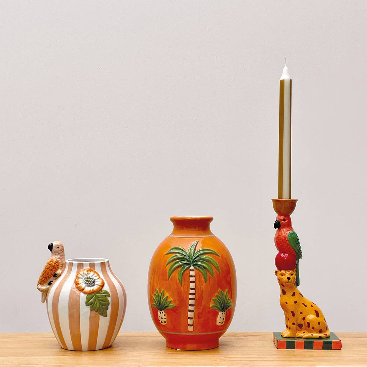 Stripete vase med papegøye - orange