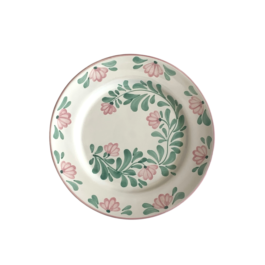 Keramikktallerken med rosa og grønne blomster - Gina