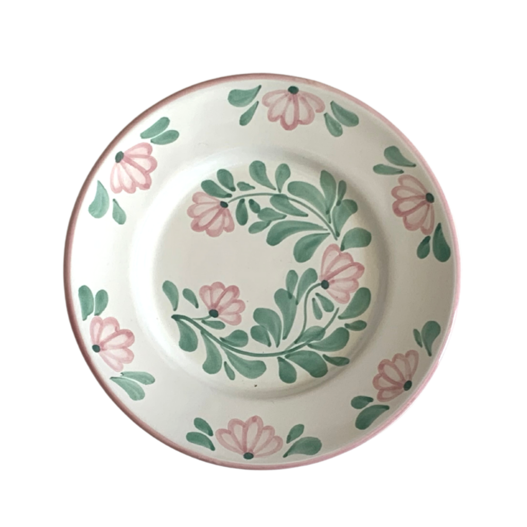 Keramikktallerken med rosa og grønne blomster - Gina