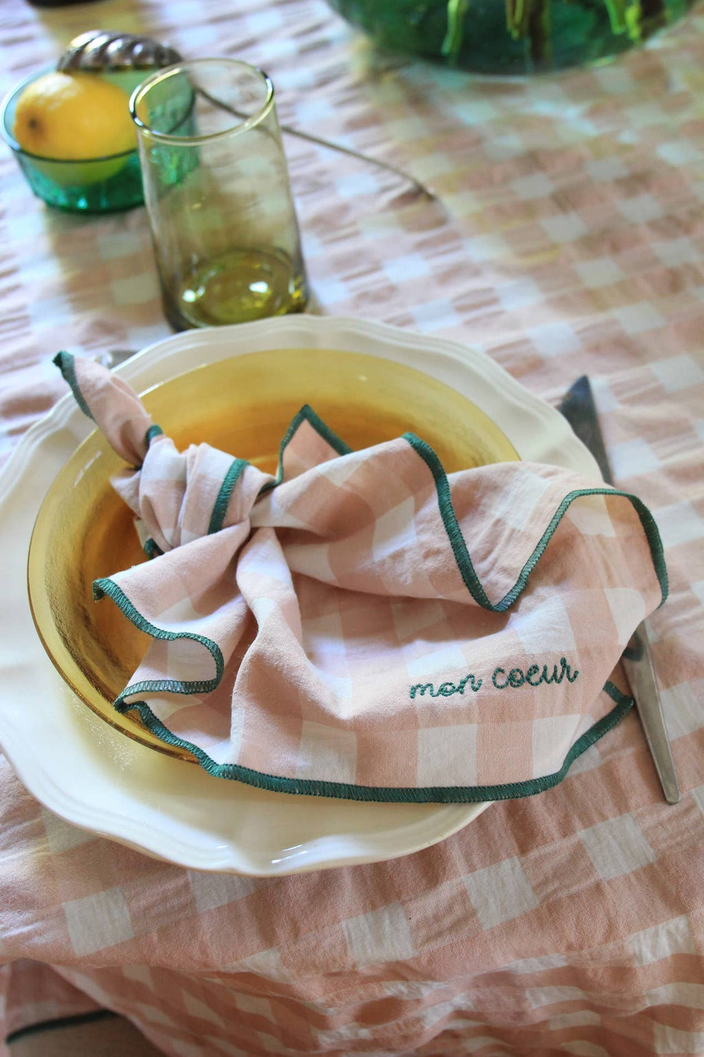 Mon coeur gingham servietter rosa