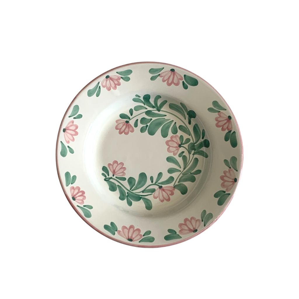 Keramikktallerken med rosa og grønne blomster - Gina