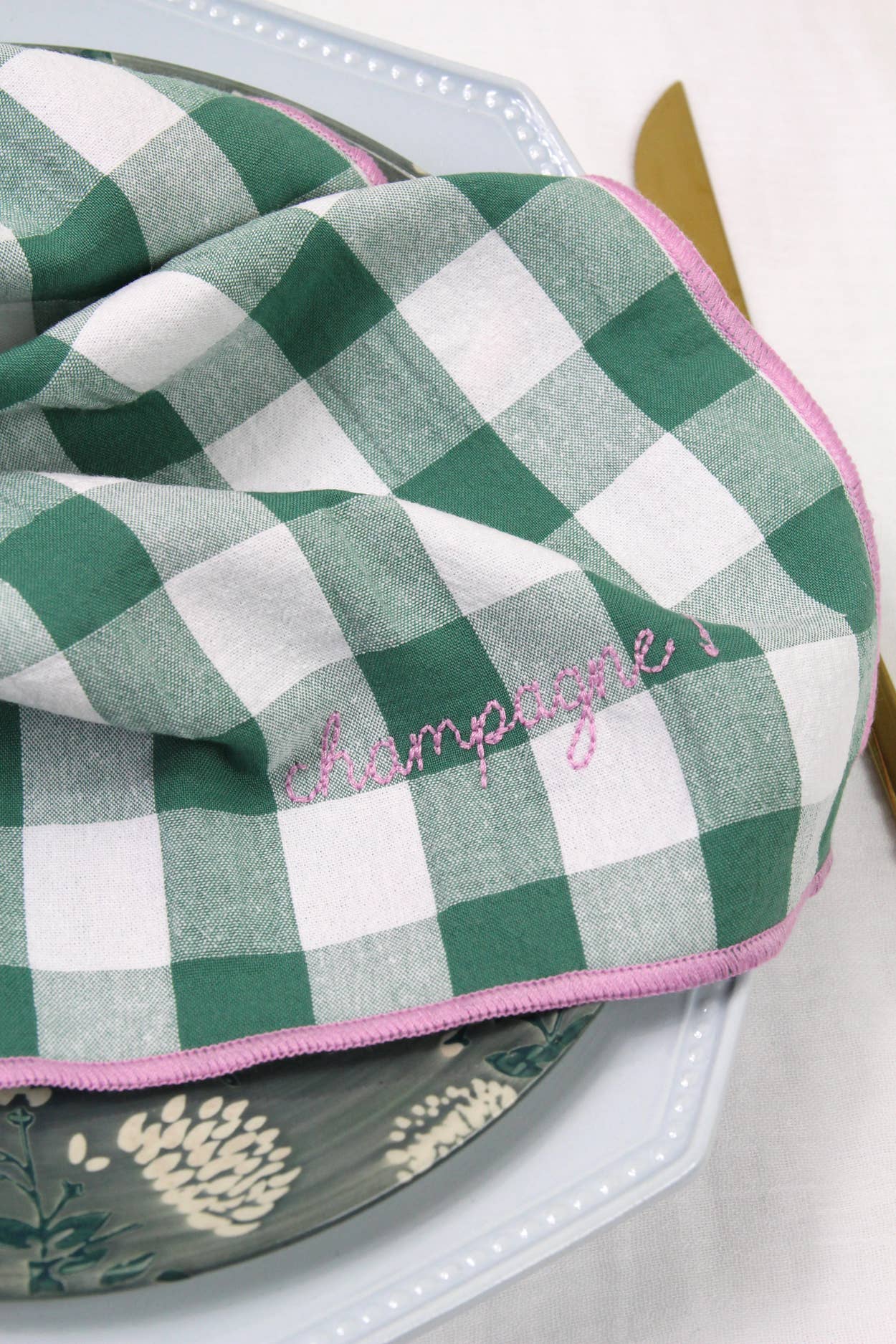 Champagne gingham servietter grønn