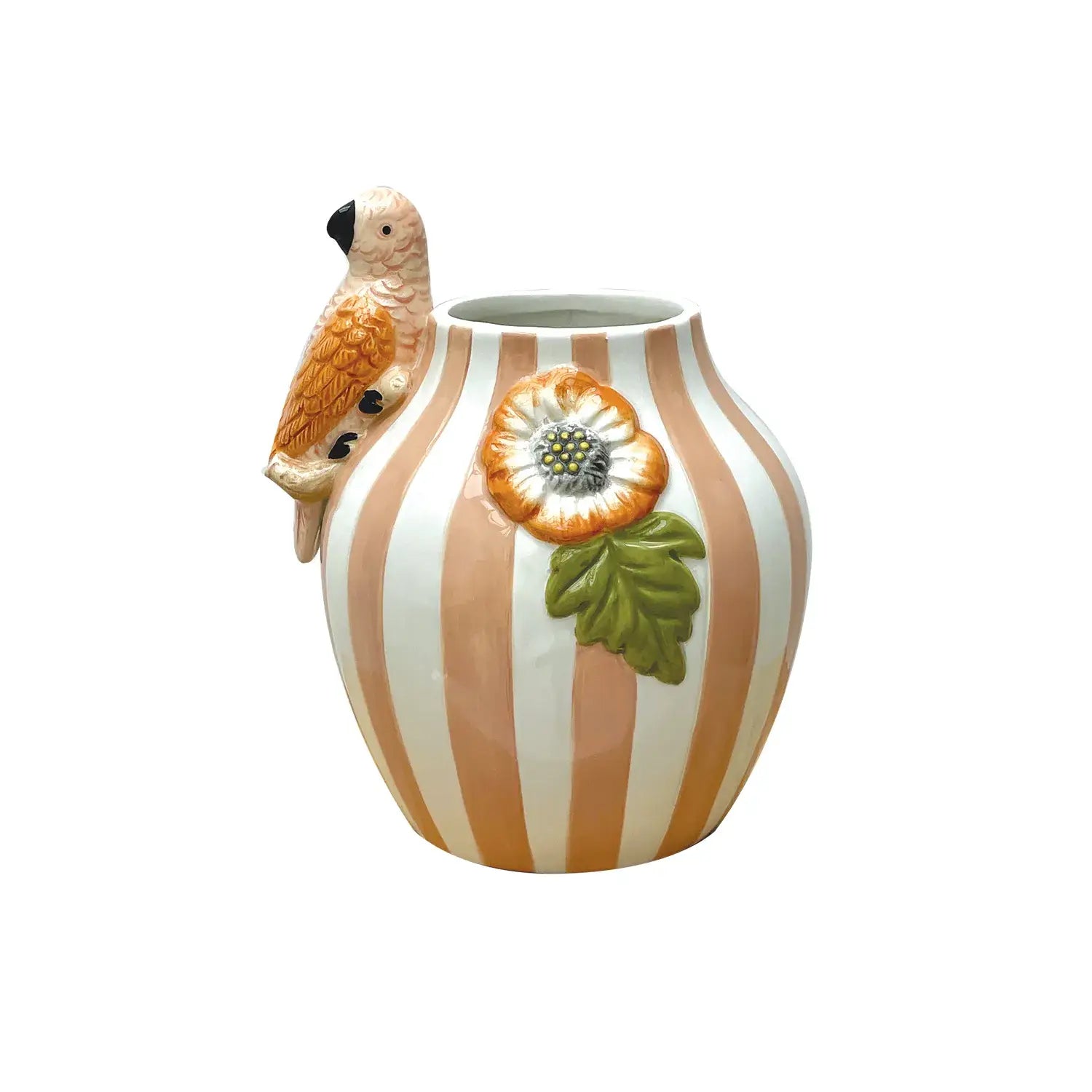 Stripete vase med papegøye - orange