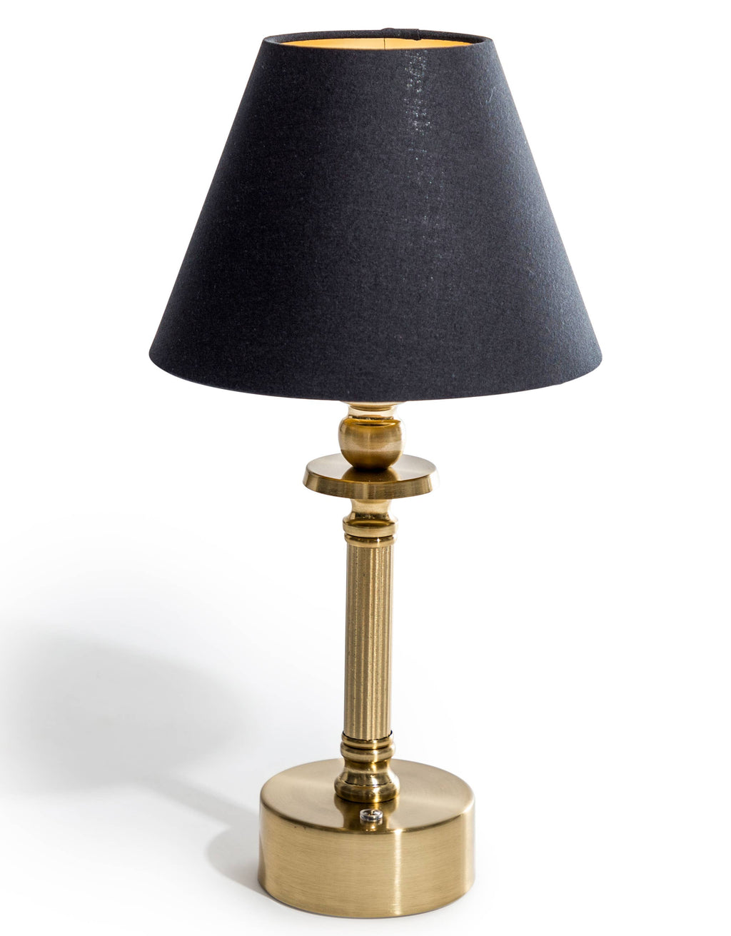 Oppladbar Bordlampe i Messing med Sort Skjerm