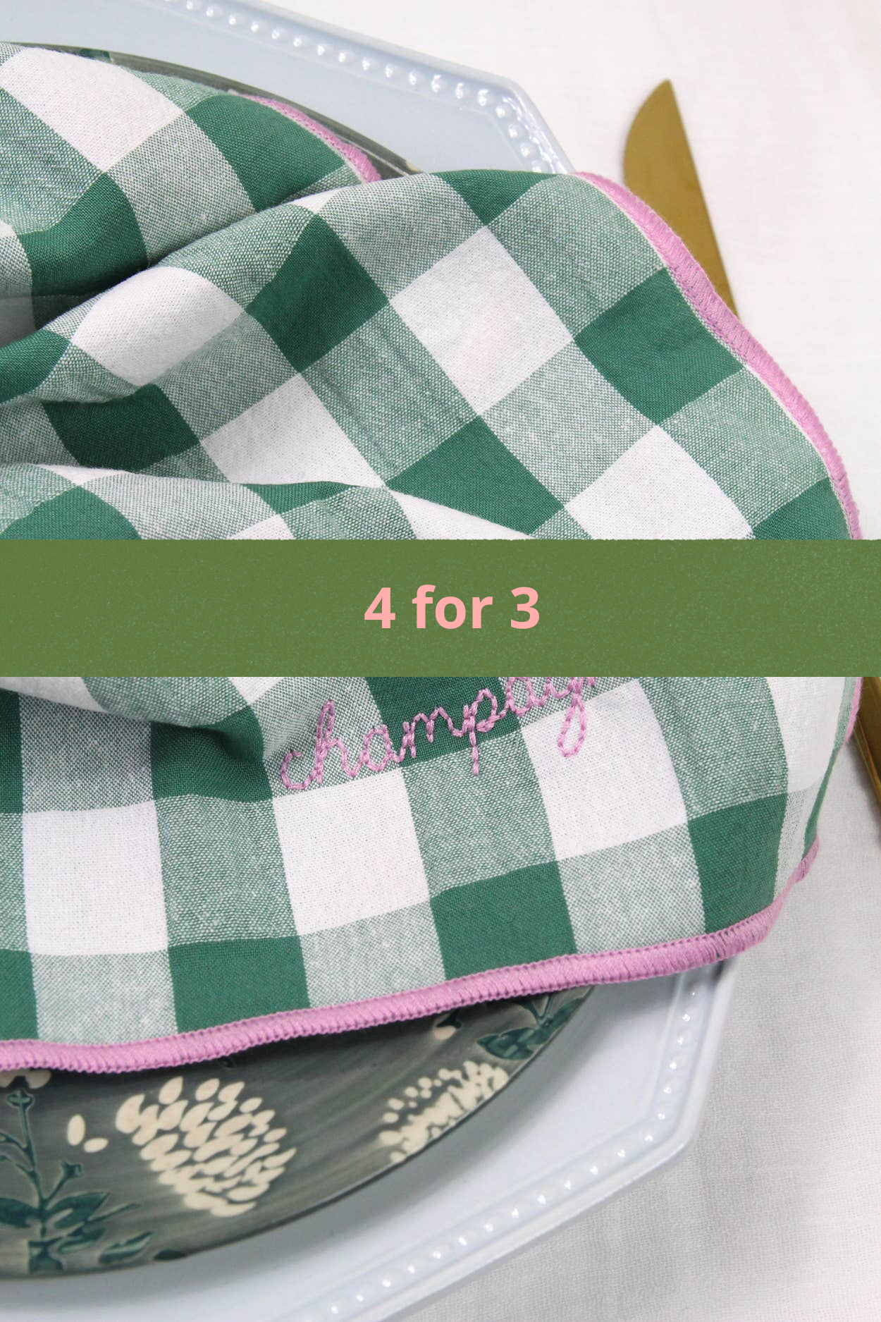 Champagne gingham servietter grønn
