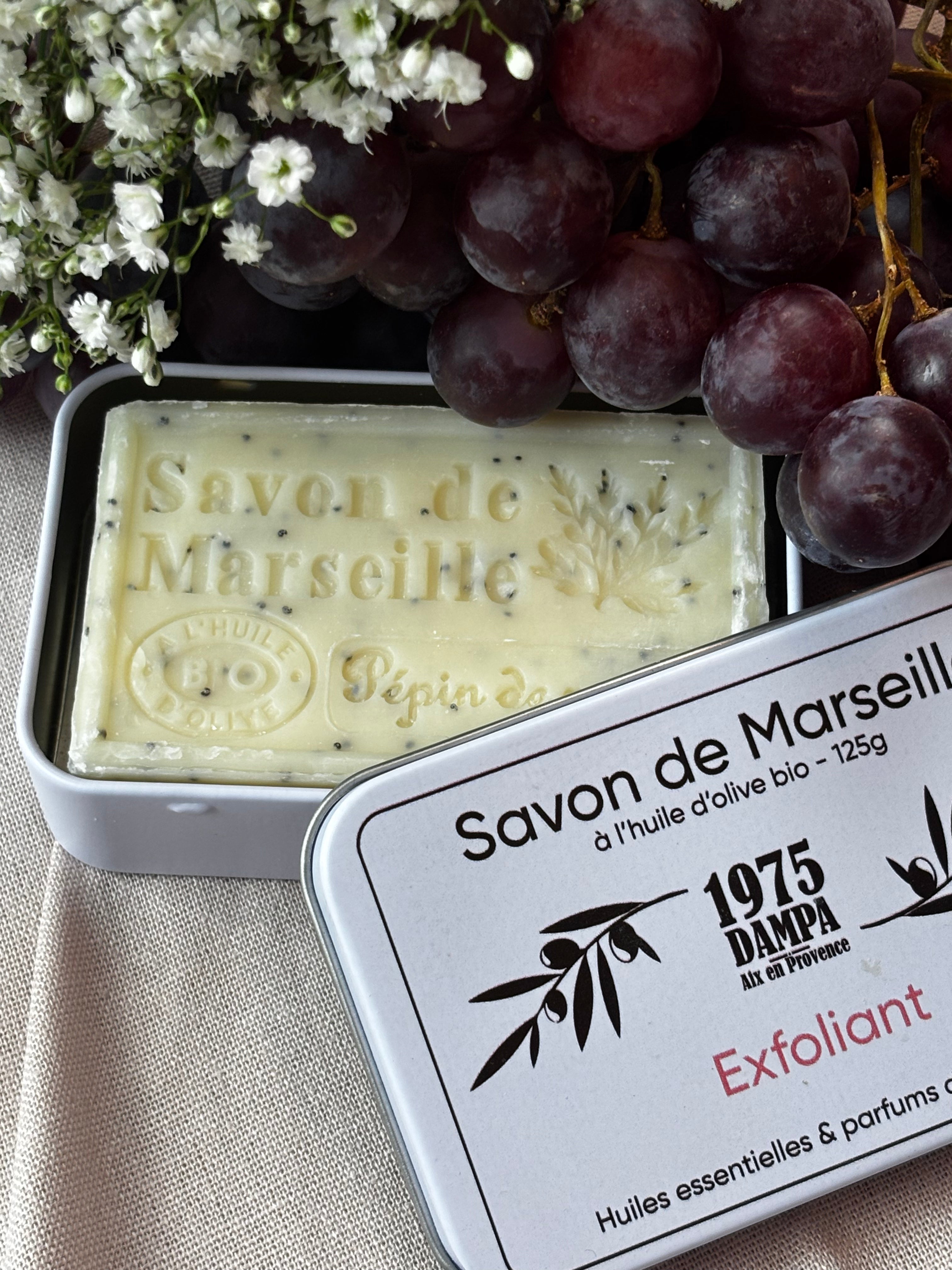 Eksfolierende Marseillesåpe i metallboks- 125g