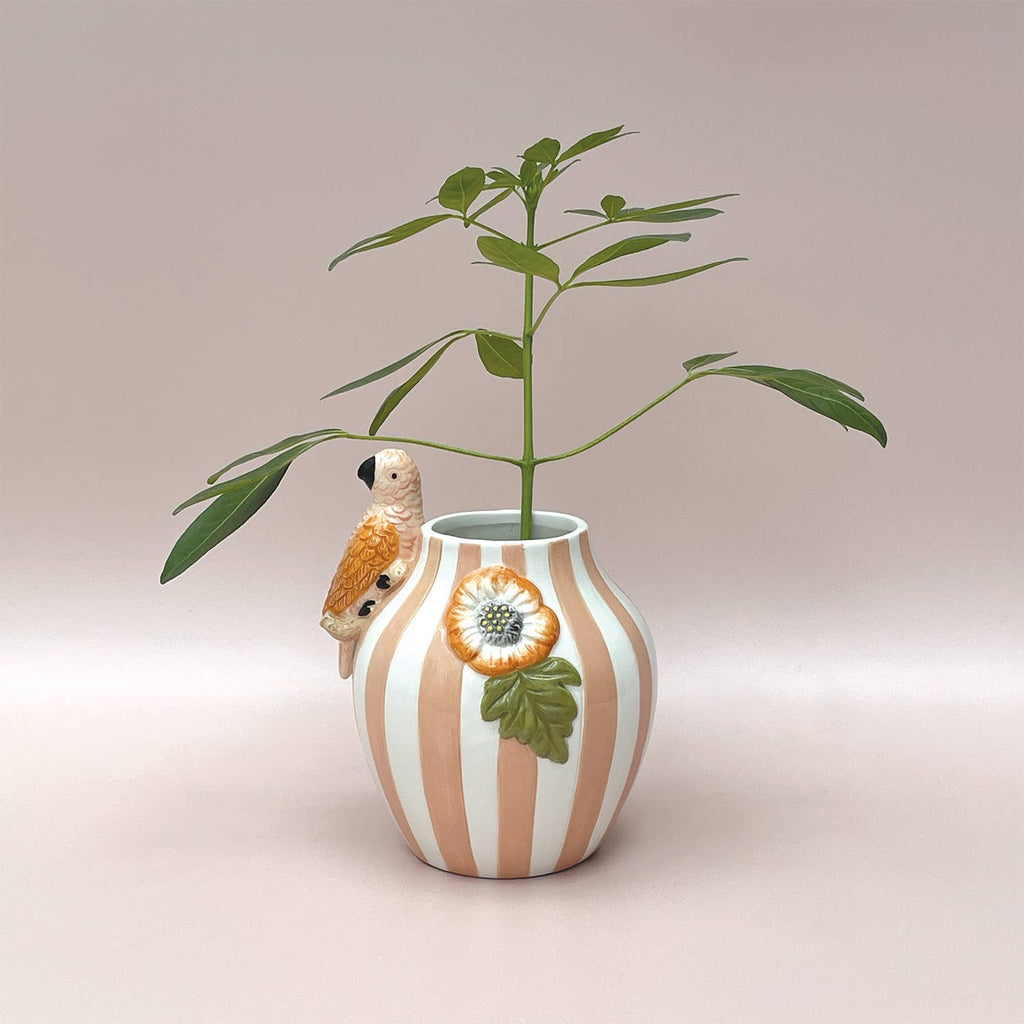 Stripete vase med papegøye - orange