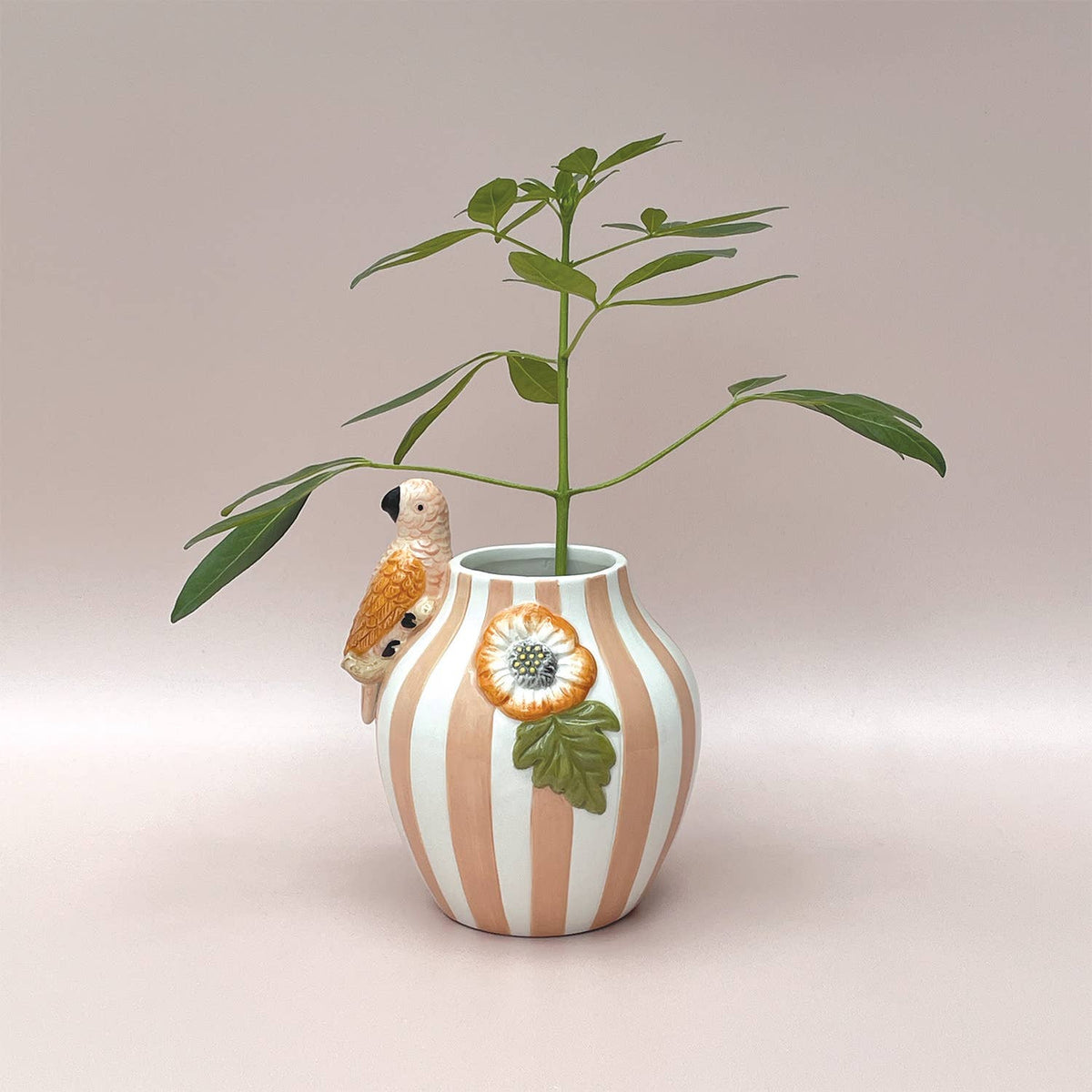 Stripete vase med papegøye - orange